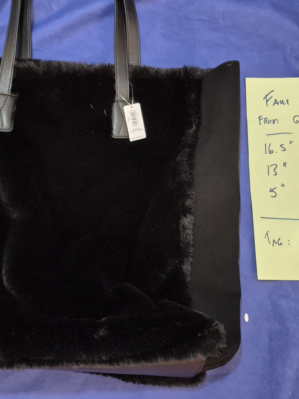 GAP Black Faux Fur Tote with Leather Straps